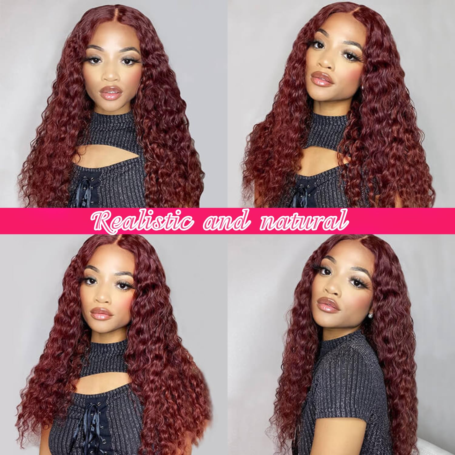 Reddish Brown Deep Wave Lace Front Wigs Human Hair 33b Color 13x4 HD Transparent Lace Frontal Wig for Women 180% Density Copper Red Glueless Curly Wig Pre Plucked 26 Inch - Image 6