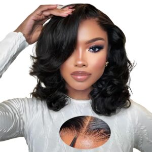 Bob Wig Human Hair 200 Density Glueless Wigs Human Hair Pre Plucked Pre Cut Body Wave Glueless Wigs Human Hair 5x8 Hd Lace Closure Wigs Human Hair Wear And Go Glueless Wigs With Baby Hair (14 Inch)