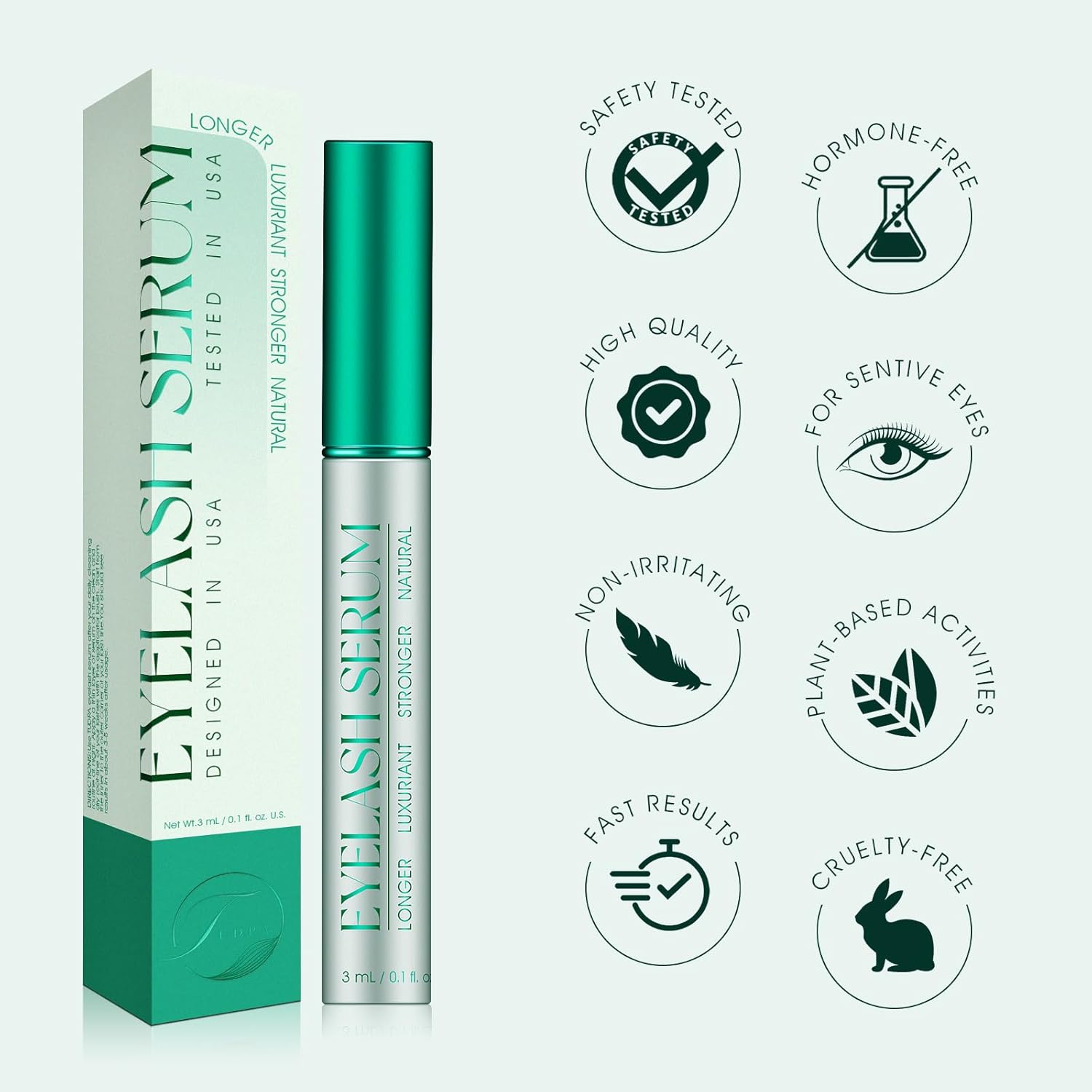 Eyelash Serum:Boost lash length, thickness, and strength with TUDPA's advanced, natural eyelash growth serum. 0.1 Fl. Oz (3 mL)(Green) - Image 9