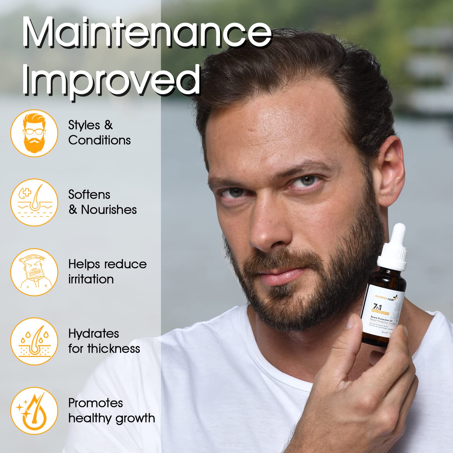 Beard Oil – 1fl oz 7-in-1 Protective Beard Oil for Men – Vegan Natural Ingredients – Nourishing Beard Growth Oil – Leave-In Beard Conditioner with Jojoba Oil, Castor Oil, Sweet Almond Oil - Image 4