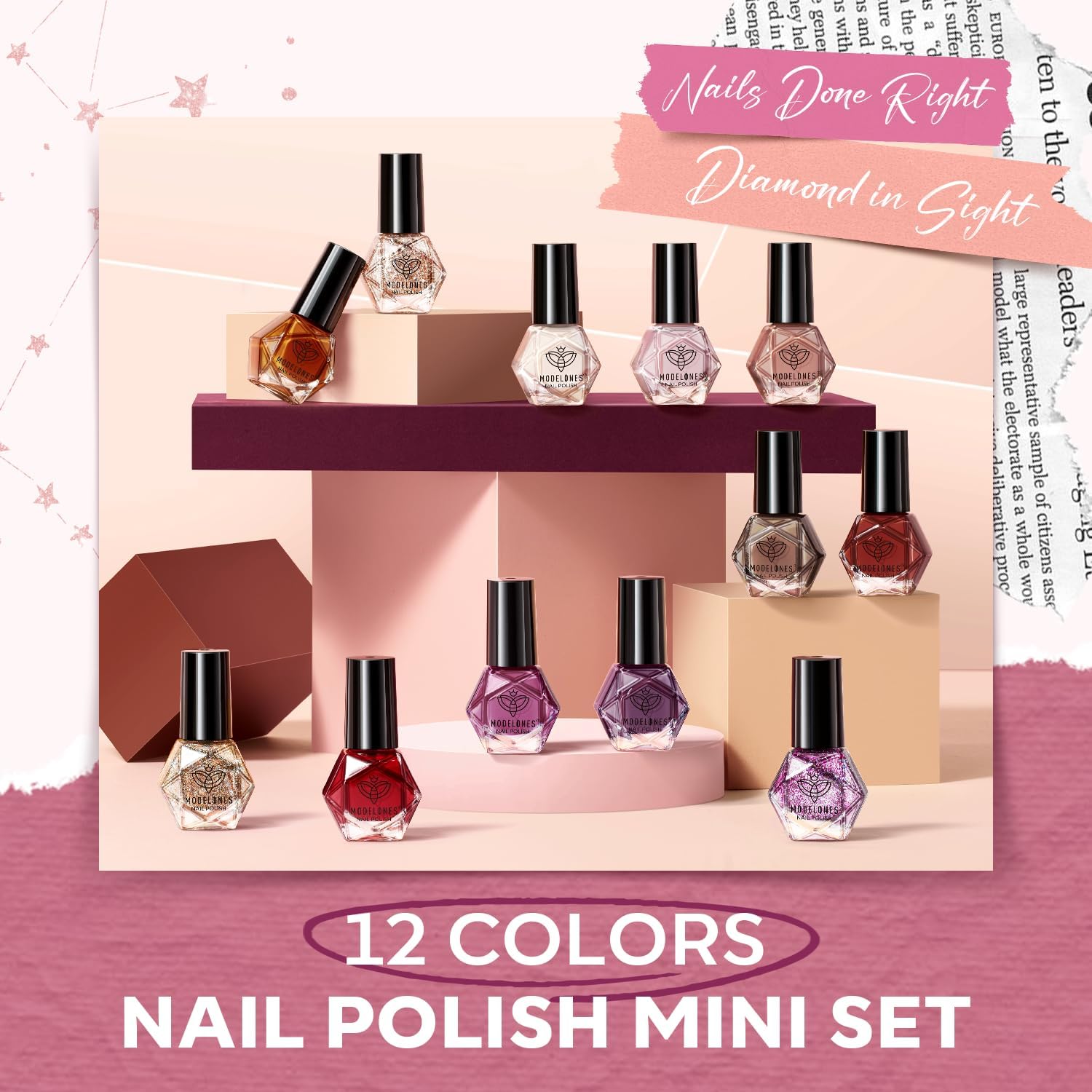 modelones Nail Polish Set 12 Colors Burgundy Red New Year 2025 Nail Polish Set Champagne Gold Glitter Dark Red Purple Shimmer Brown Nail Valentines's Gifts for Women Girl DIY Salon Home - Image 2