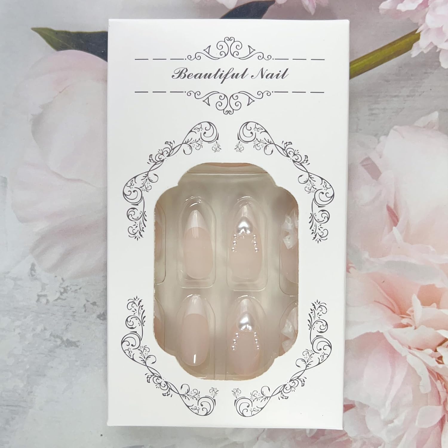 Almond Press on Nails White French Tip Fake Nails Medium Length Acrylic Nails Press ons with Bow Charms Designs Cute White Pearls Glue on False Nails Reusable Stick on Nails 24pcs - Image 6