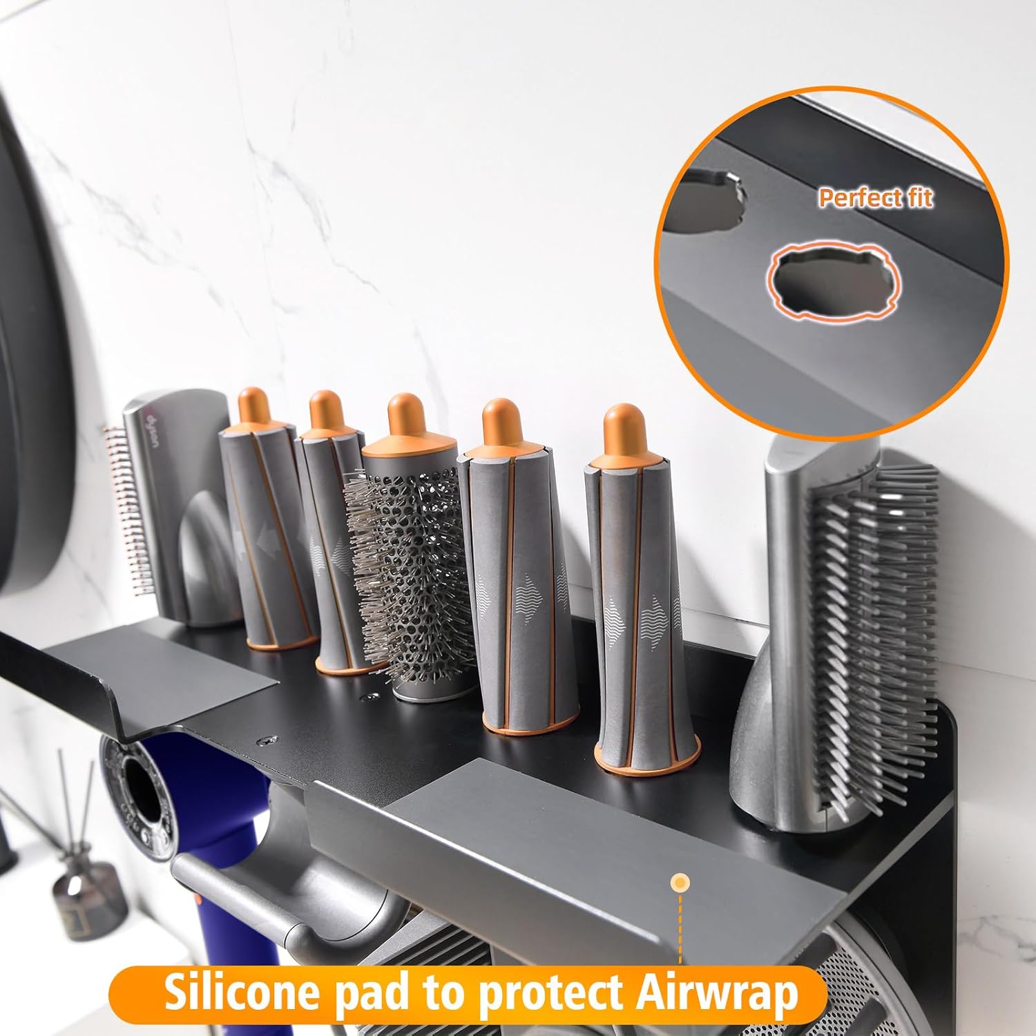 Wall Mount Holder Compatible for Dyson Hair Dryer Supersonic Nural Airwrap Hair Styler, Upgraded 2in1 Dyson Airwrap Holder Dyson Hair Dryer Holder for 5 Dyson Hair Dryer Attachments Chorten Nyima - Image 4