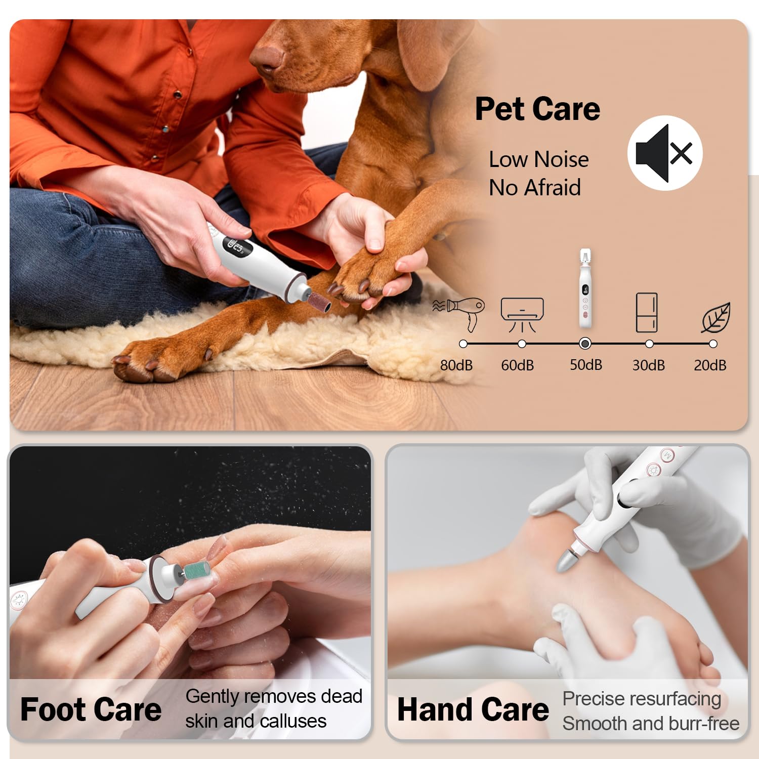 Nail Drill Electric Nail File, with 120*Sanding Bands - 10 Speeds Cordless Manicure Pedicure Kit with LED Light, Portable Nail Drill for Natural & Acrylic Nails, Human & Pet Thick Toenails (White) - Image 4
