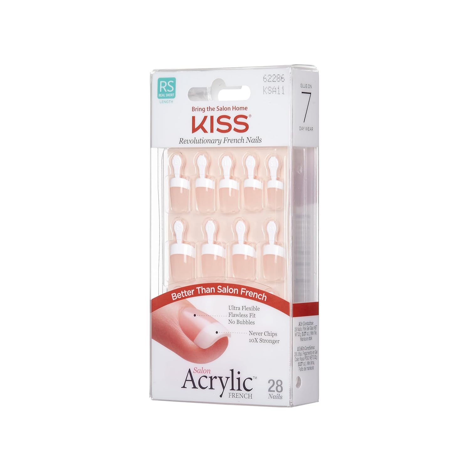 KISS Salon Acrylic, Press-On Nails, Nail glue included, 'Power Play', Pink, Real Short Size, Squoval Shape, Includes 28 Nails, 2g glue, 1 Manicure Stick, 1 Mini File - Image 2