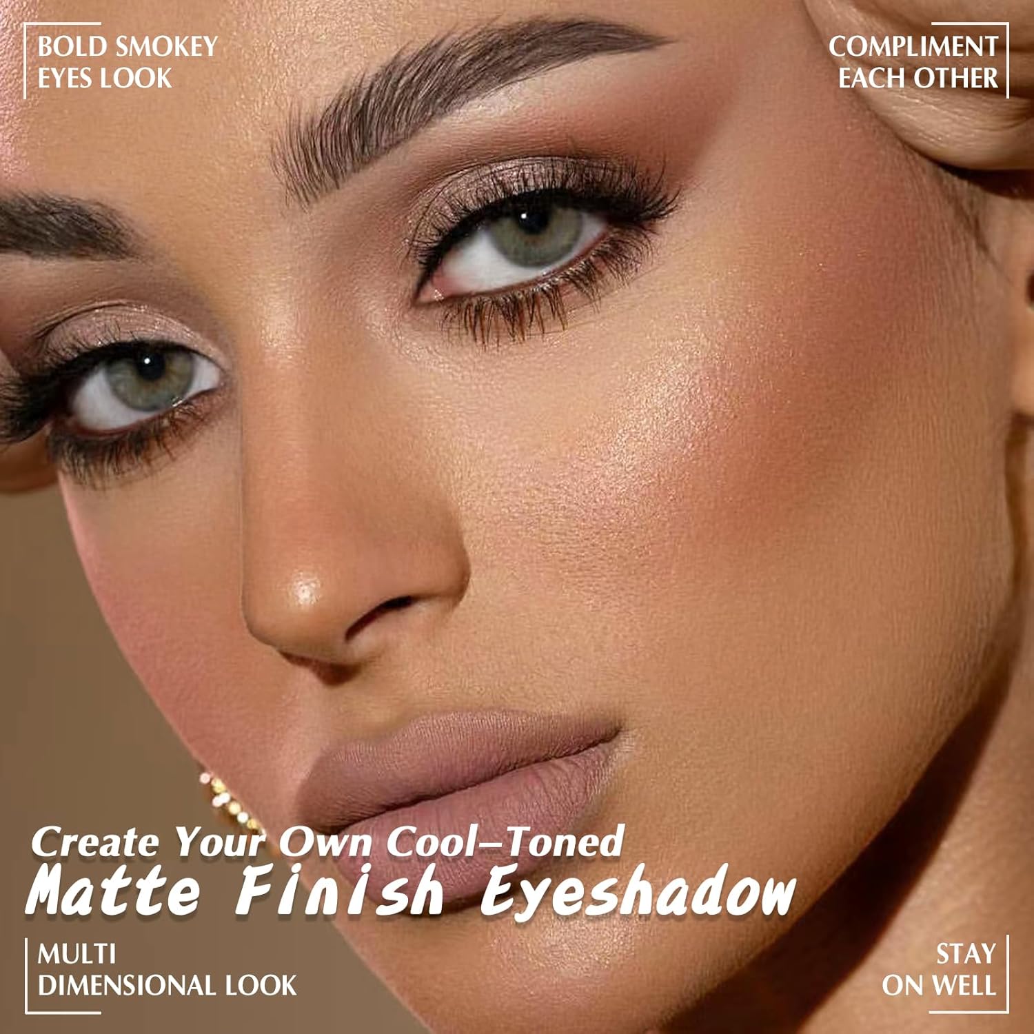 5 Colors Matte Eyeshadow Palette with Brush - Neutral Nude Taupe Dark Brown Eye Shadow Palette Makeup, Natural Waterproof Cool-Toned Eyeshadow for Green & Blue & Brown Eyes and Smokey Makeup, 06# - Image 2