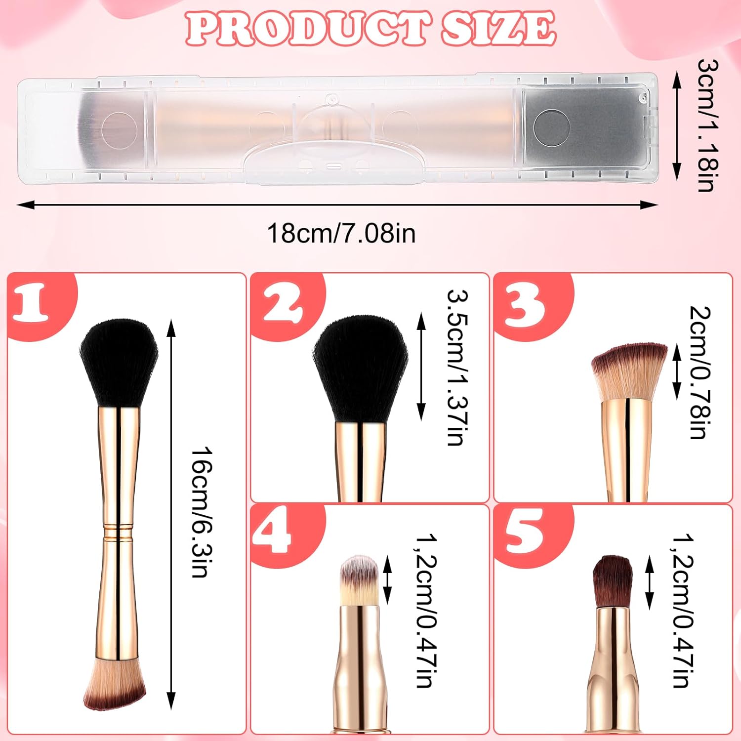 4-in-1 Travel Makeup Brush Set with Case, Dual-Ended Mini Brushes for Foundation, Blush, Eyeshadow, Concealer, Gold - Image 2