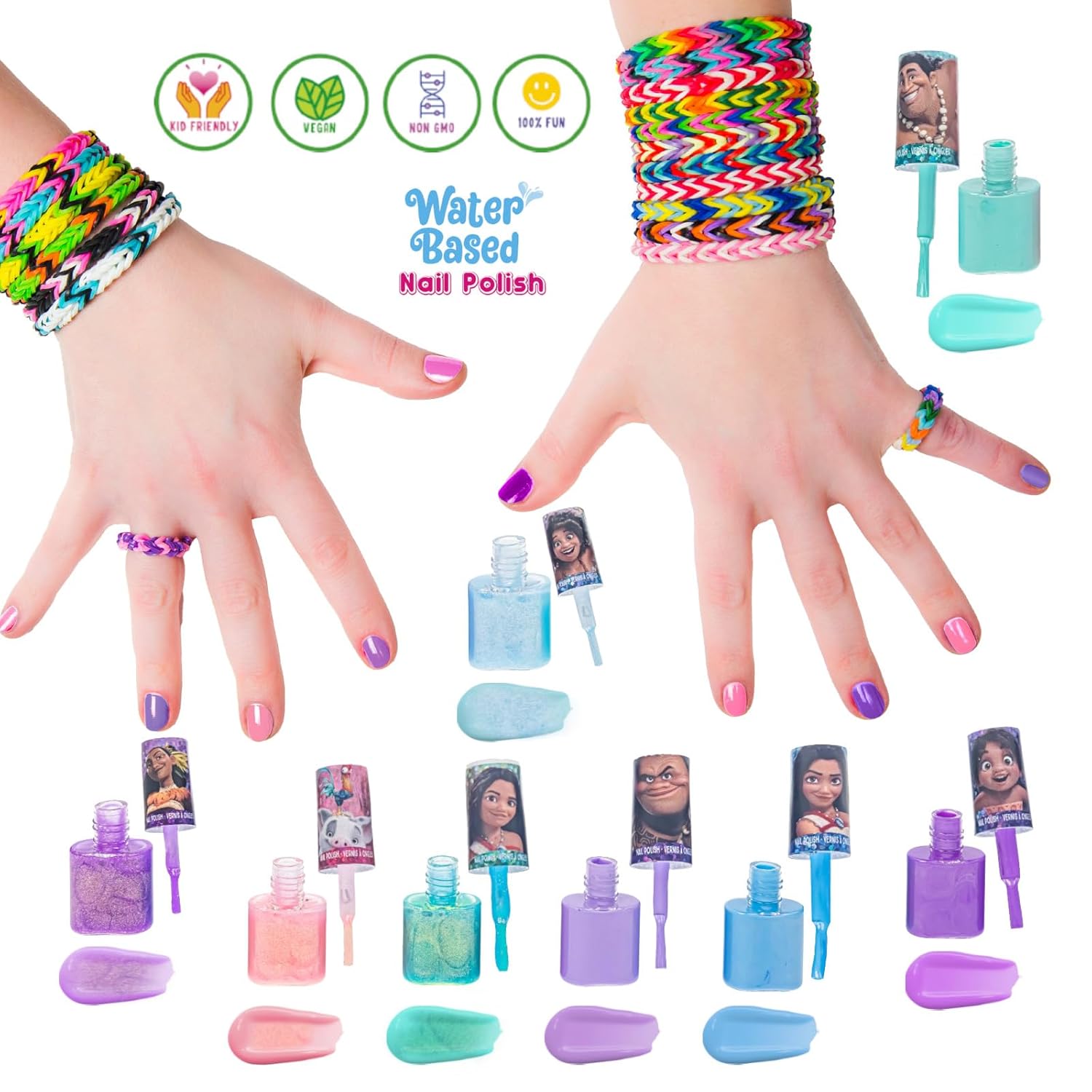 Townley Girl Moana 2 Non-Toxic Water-Based Peel Off Nail Polish Set with Glittery Shimmery and Opaque Colors for Girls Kids Ages 3+ Perfect for Parties Sleepovers and Makeovers 8 Pcs - Image 4