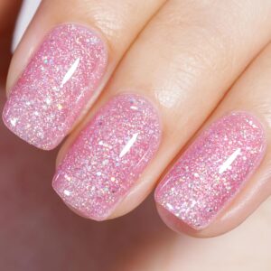AILLSA Pink Glitter Gel Nail Polish Sheer Pink Rainbow Iridescent Polish Spring Holographic Jelly Nail Polish Gels Sparkle Shiny Soak Off U V Gel Nail Manicure Salon 0.51 Fl Oz/GF10