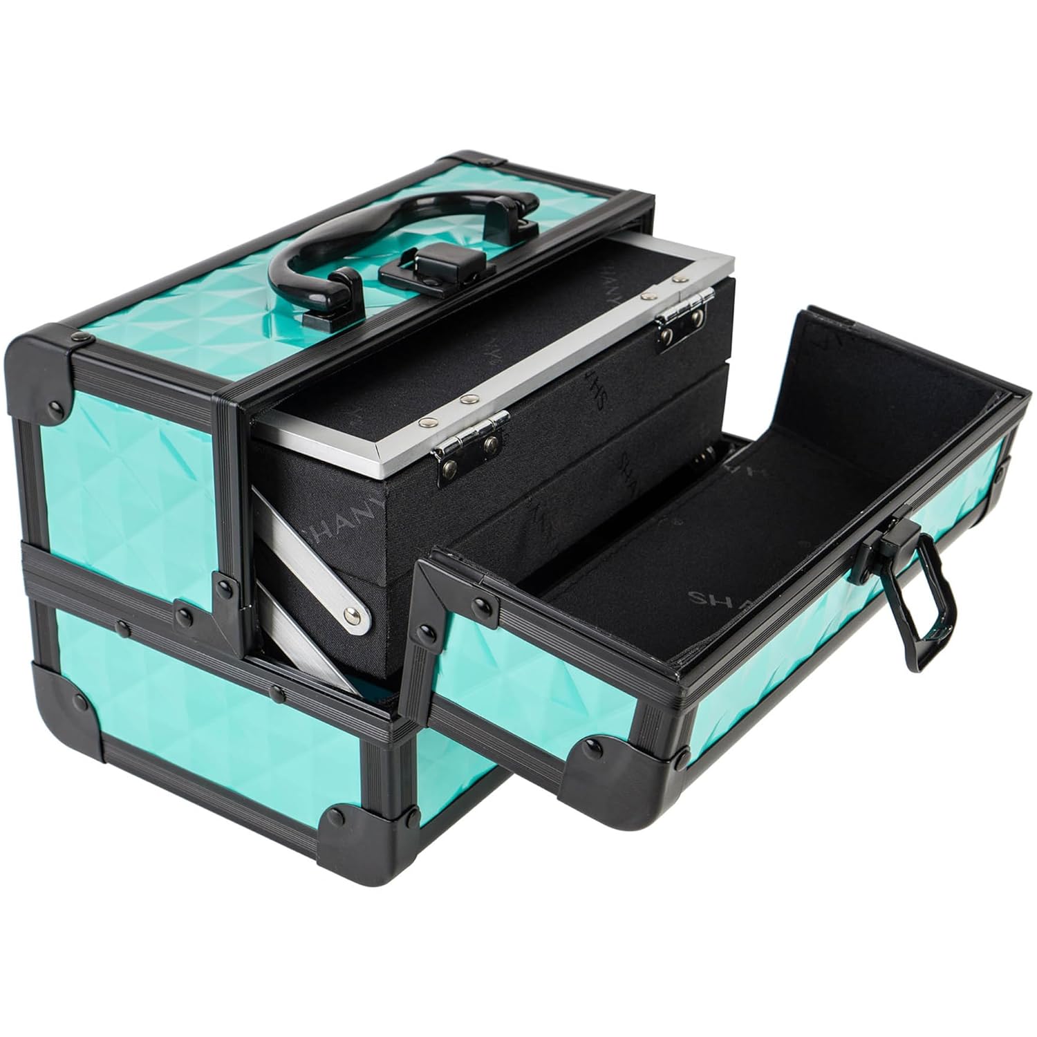 SHANY Chic Makeup Train Case Cosmetic Box Portable Makeup Case Cosmetics Beauty Organizer Jewelry storage with Locks, Multi trays Makeup Storage Box with Makeup Mirror - Turquoise - Image 7