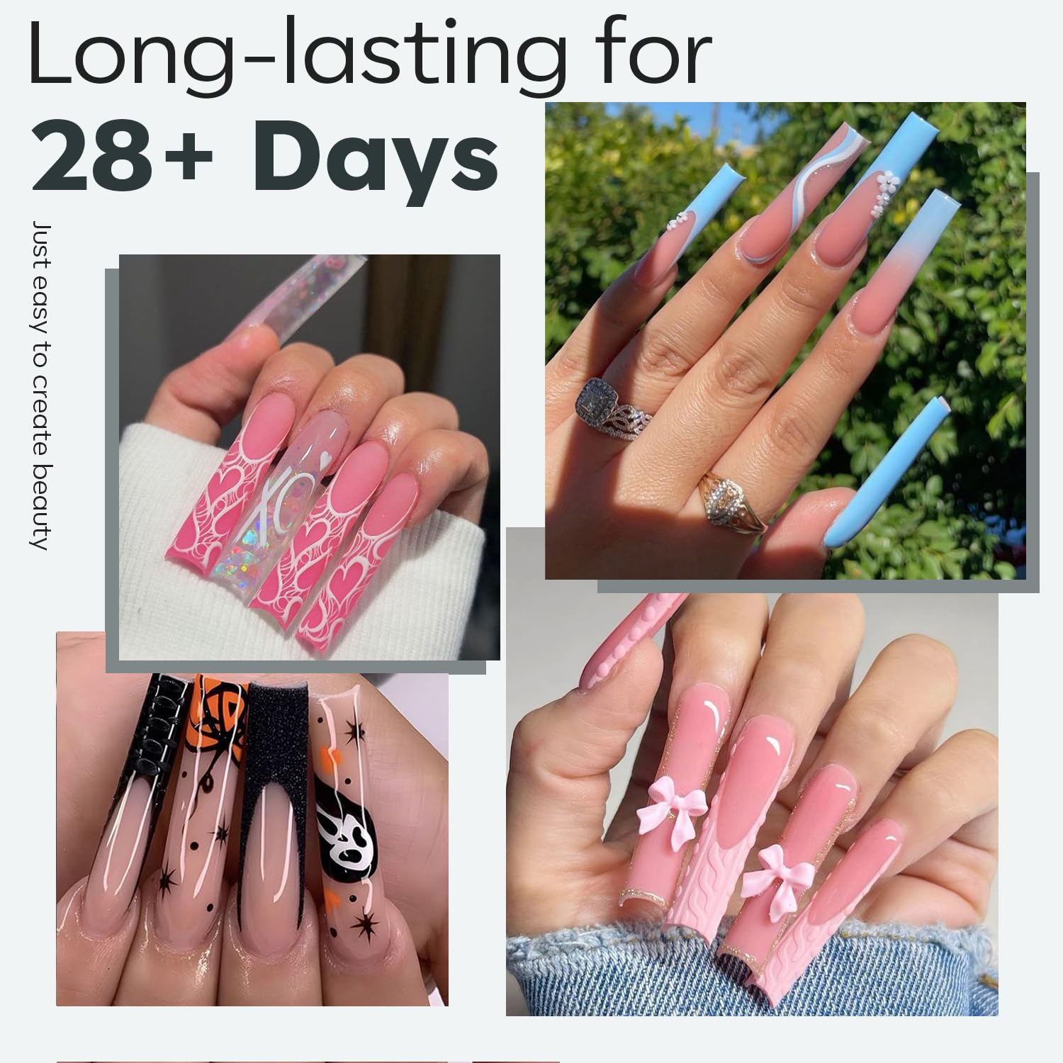modelones XXL Long Square Nail Tips, Pre-shaped Soft Gel Tips Fake Nails False Acrylic Clear Full Cover Press on Extension Kit Gel Manicure DIY at Home 216PCS 12Sizes - Image 2