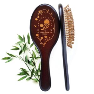 Brown Bamboo Bristle Hair Brush - Wooden Paddle Brush for Hair Growth, Scalp Massag - Bamboo Hairbrush for Men and Women (brown rose)