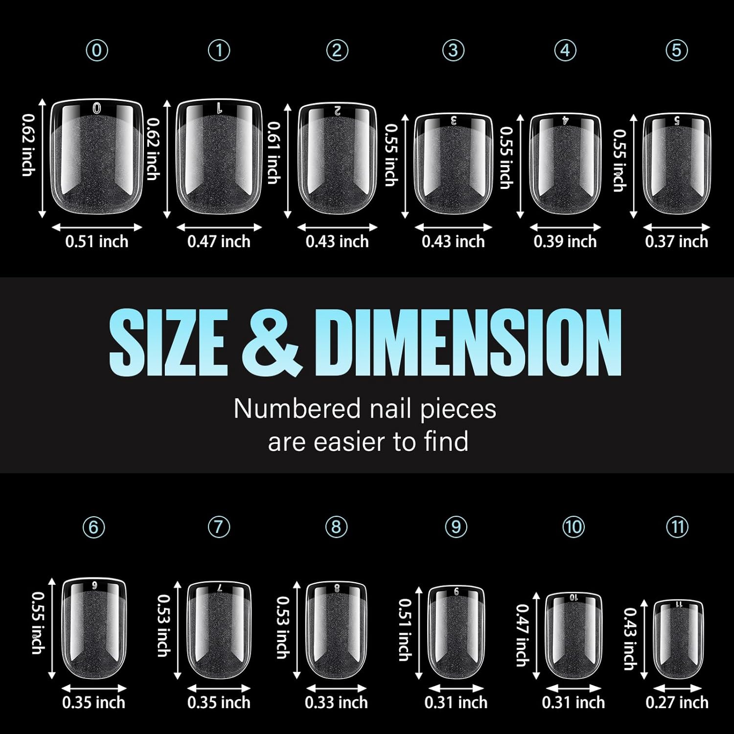 TOMICCA Short Nail Tips Extra Short Square Nail Tips, 192Pcs Fake Nails 12 Sizes Acrylic Clear Nails for Beginner and Professional DIY Gel Nails Salon - Image 7