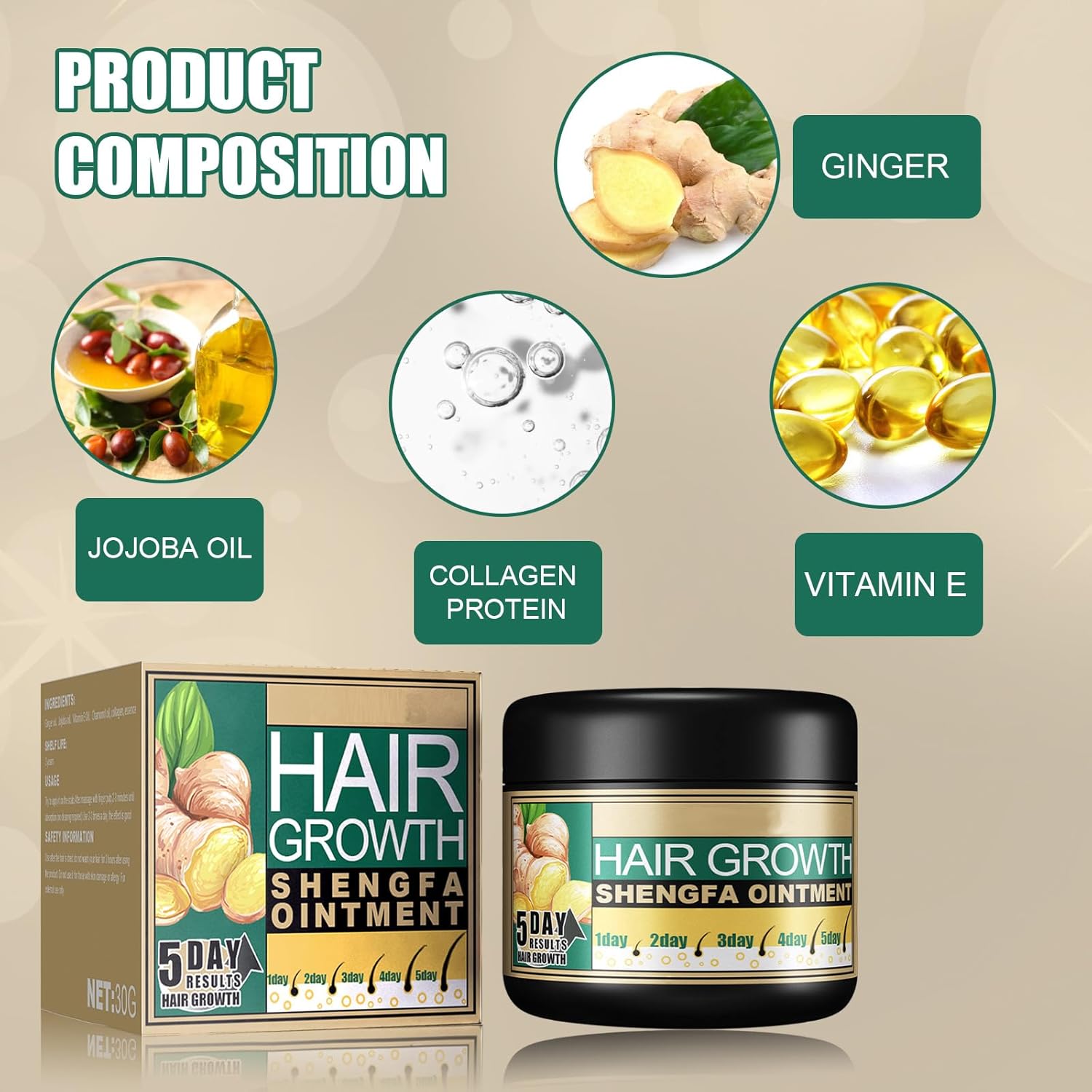 Ginger Hair Growth Ointment Hair Regrowth Treatment Cream Moisturizing Scalp Massage Hair Follicle Hair Care Serum Essence Conditioner (3.34 oz) - Image 4