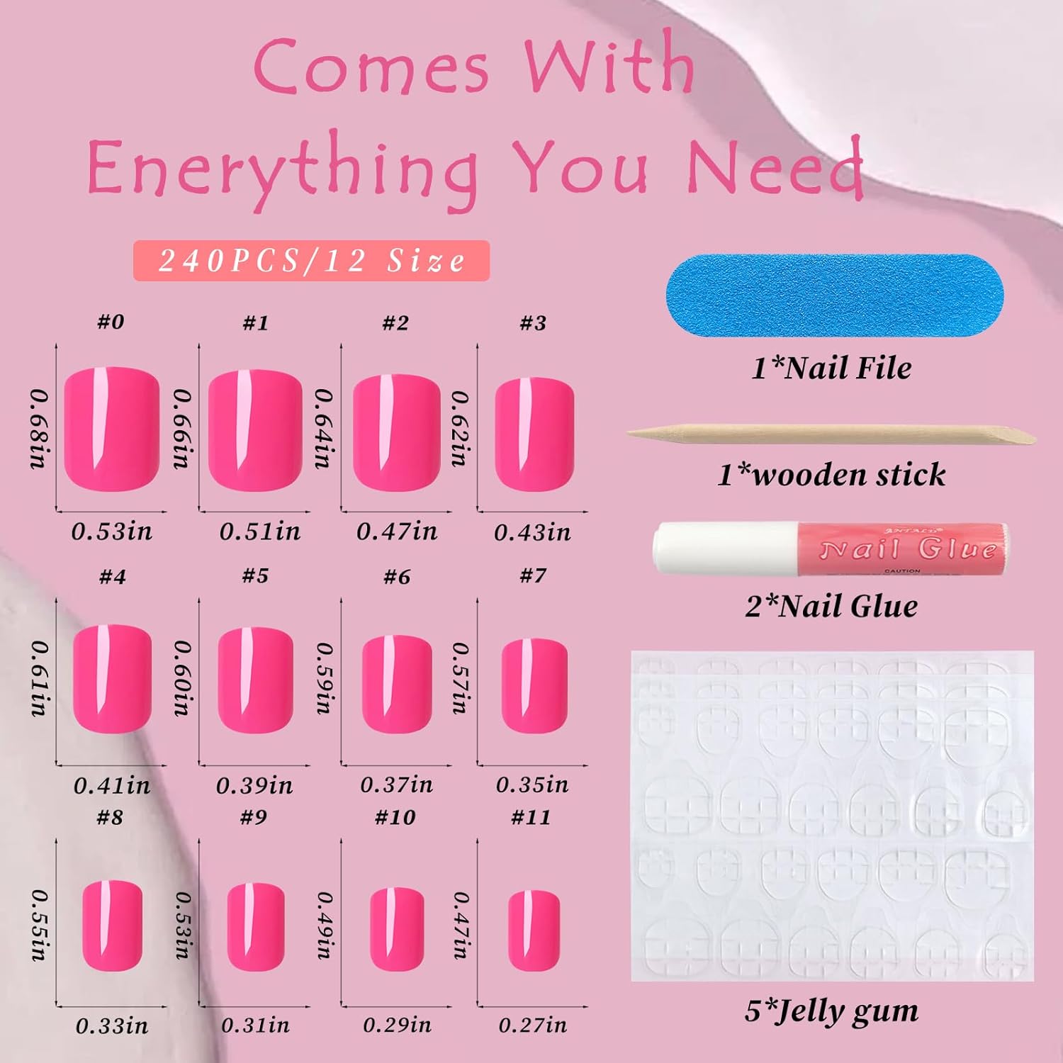Square Press on Nails Short, 120Pcs Glossy Hot Pink Fake Nails Full Cover Acrylic Nail Press ons Reusable Glue on Nails Solid Color Artificial False Nail for Women Girls - Image 2