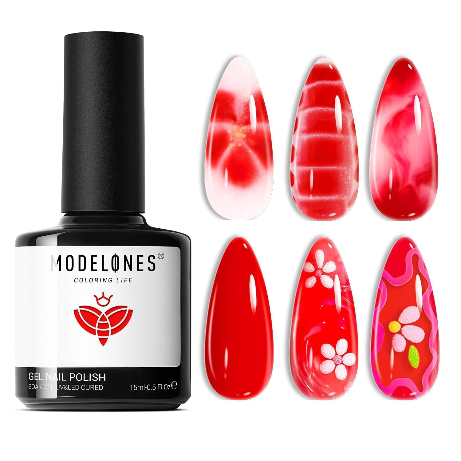 modelones Bright Red Gel Nail Polish,15 ML Hot Red Nail Polish Summer Colors Gel Polish Soak Off LED Nail Art DIY Salon LGBT Fourth of July Nails Gift for Women Mom - Image 10