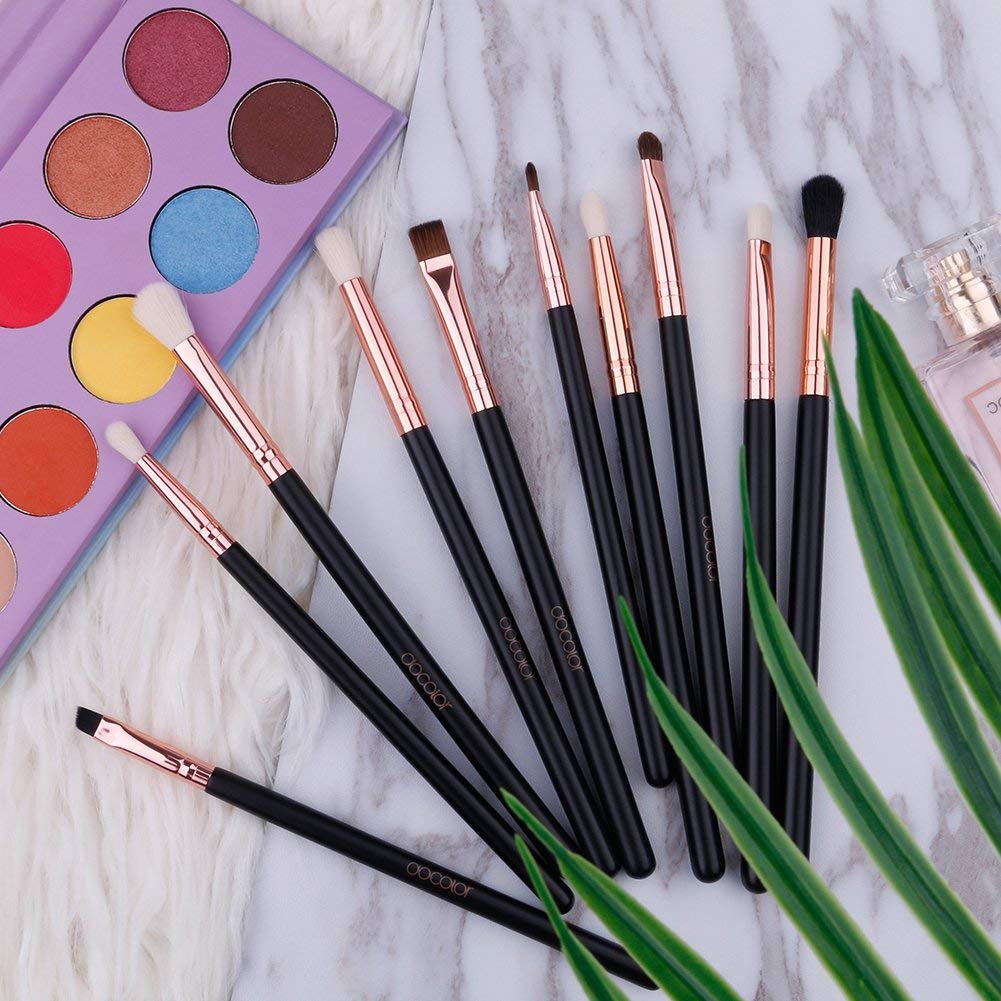 Docolor Eyeshadow Brushes Professional Eye Makeup Brushes Set Eyeshadow Eyeliner Concealer Eyebrow Blending Brushes Eye Make Up Brush Kit with Gift Box (10 Pcs,Black with Rose Gold,Wooden Handles) - Image 7