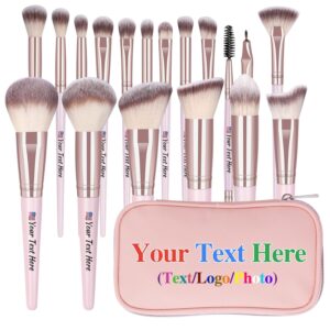 Personalized Gift Custom Makeup Brush Set, 18 Pcs Premium Synthetic Personalized Makeup Brushes Foundation Eyeshadow Brush Powder Blush Concealers Brush Set Travel Makeup Brushes with Case(Pink)