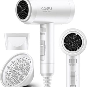 Hair Dryer with Diffuser, CONFU Blow Dryer for Curly Hair for Women Men, 21000PRM Travel Hair Dryer, Portable Lightweight Fast Drying Negative Ion Hairdryer for Home & Travel