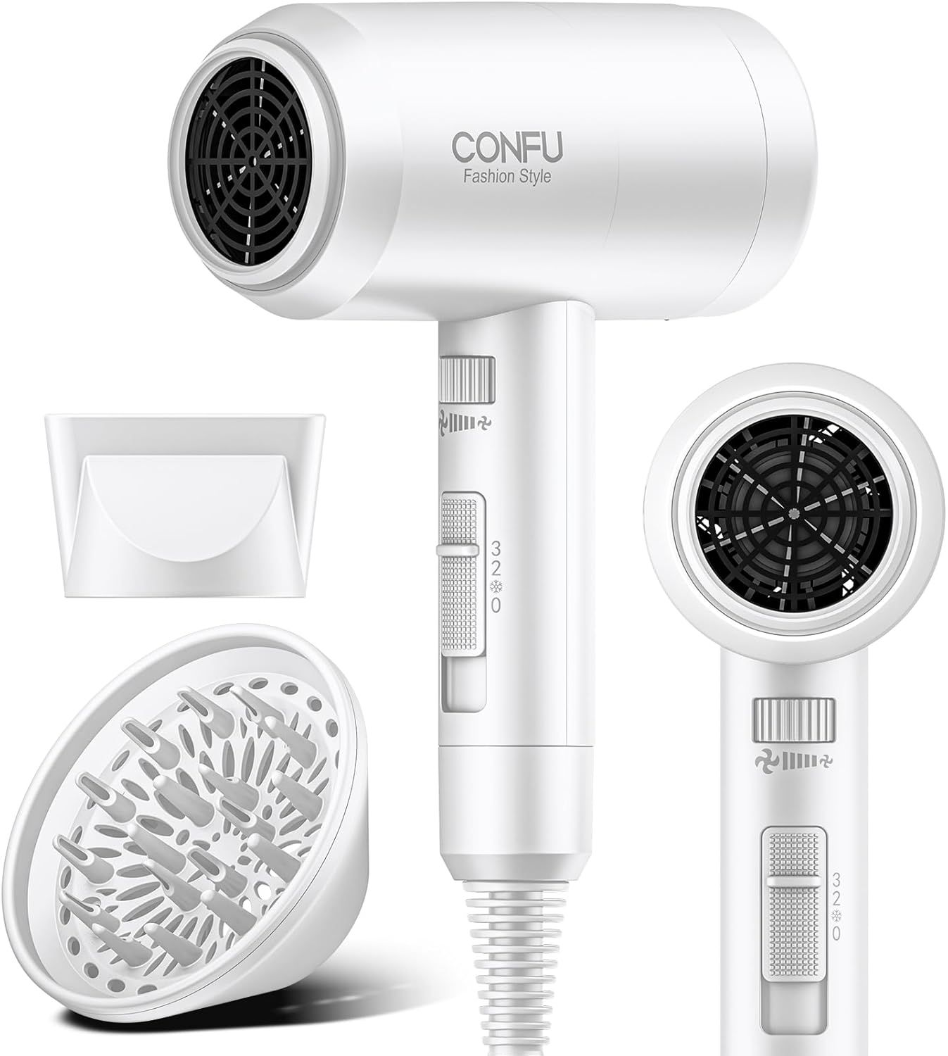 Hair Dryer with Diffuser, CONFU Blow Dryer for Curly Hair for Women Men, 21000PRM Travel Hair Dryer, Portable Lightweight Fast Drying Negative Ion Hairdryer for Home & Travel