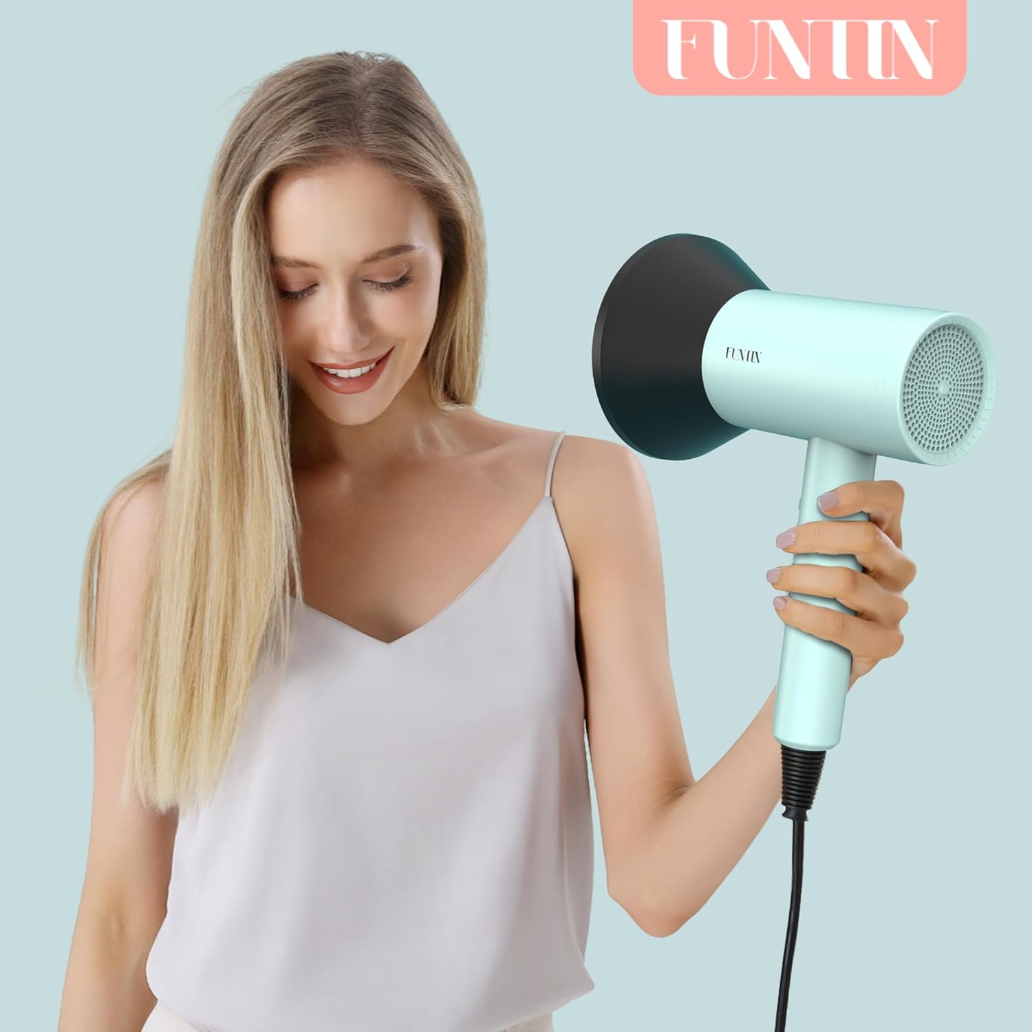 Funtin Hair Dryer Blow Dryer with Diffuser Brush Comb 1800W Full Accessories for Women Professional Tifunny Blue - Image 6