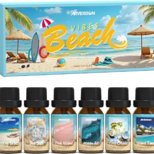 Beach Fragrance Oils Set, ARVIDSSON Summer Essential Oils for Diffuser - Beachy Breeze, Ocean Air, Pina Colada, Pink Sand, Sea Salt, Island Time, Tropical Scented Oil