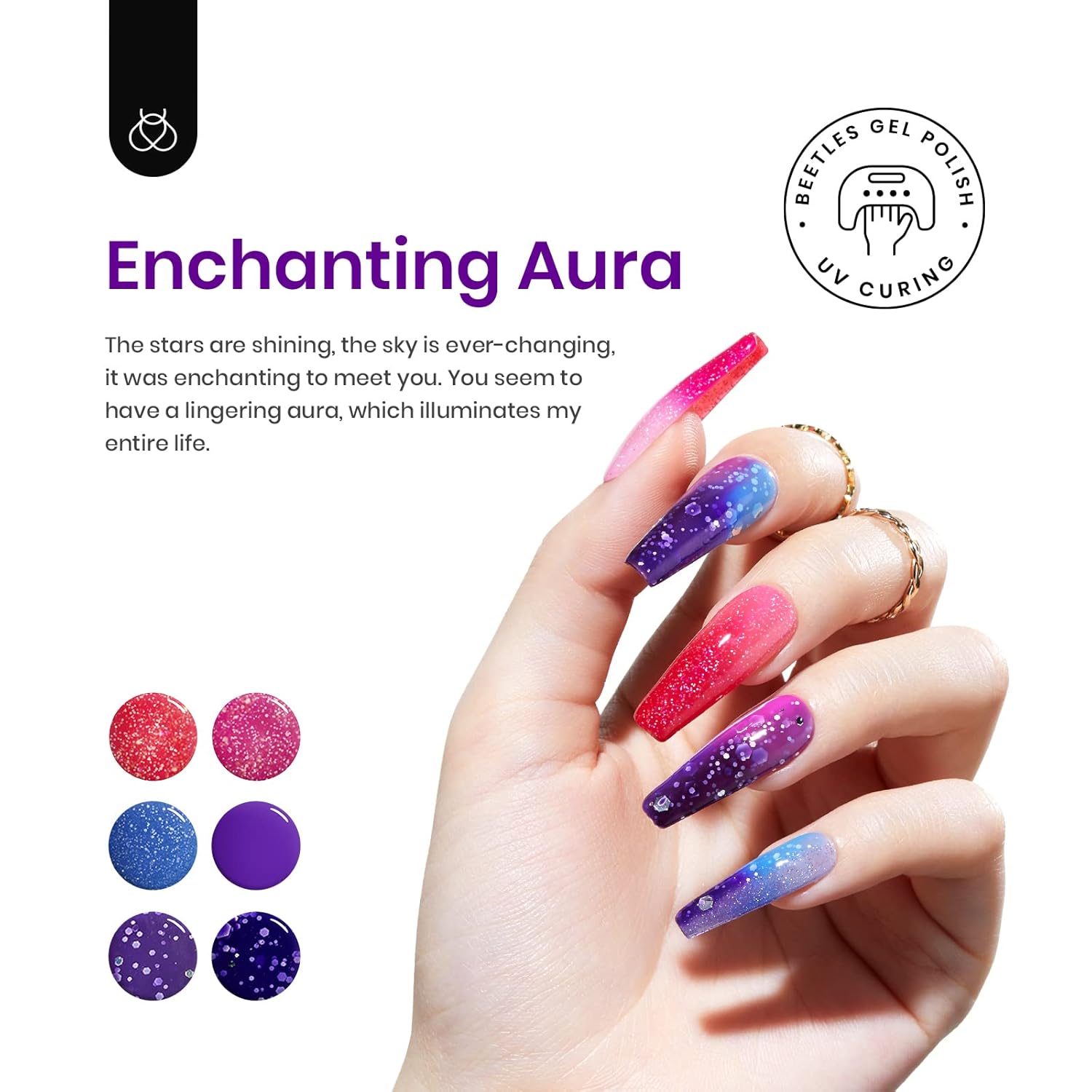 Beetles Color Changing Gel Nail Polish Kit, 6 Colors Pink Red Glitter Blue Purple Mood Temperature Change Nail Polish Gel Set Soak Off Nail Art Gel DIY Salon Manicure Gift - Image 2