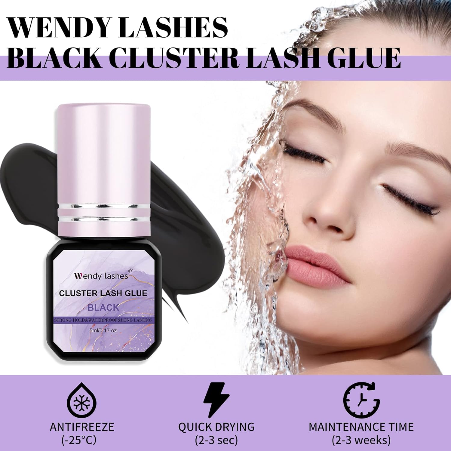 Lash Cluster Glue Eyelash Black Sensitive Fast Drying Waterproof Lashes-Glue Individual Long Lasting DIY Lashes Extension Strong Hold-for Using at Home(5ML) - Image 3