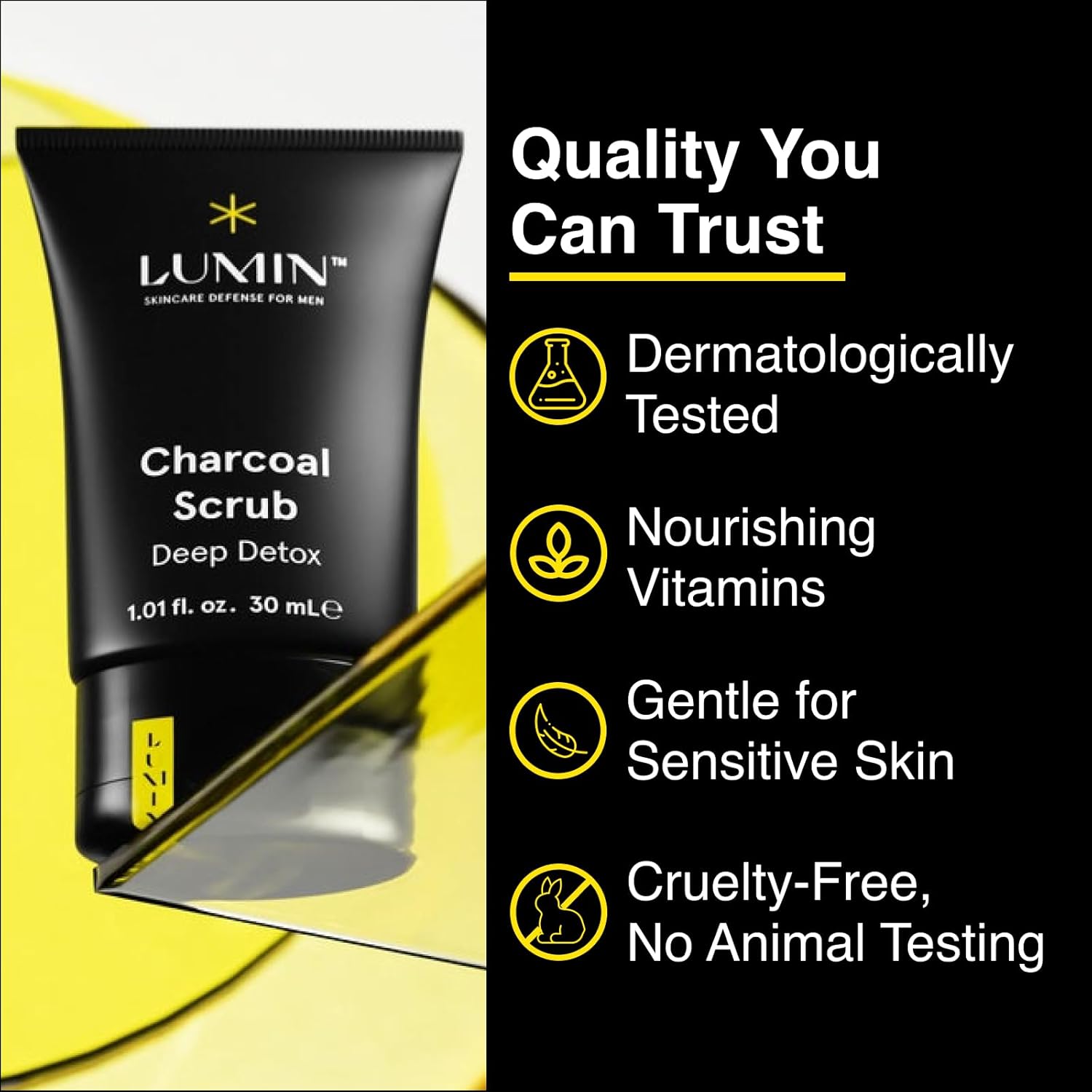 Lumin - Charcoal Scrub Deep Detox for Men - Face Cleanser for Men, Pre Shave Scrub, A charcoal face exfoliator that refreshes & rejuvenates the skin, Suitable for all skin types, 30ml, 1-Pack - Image 5