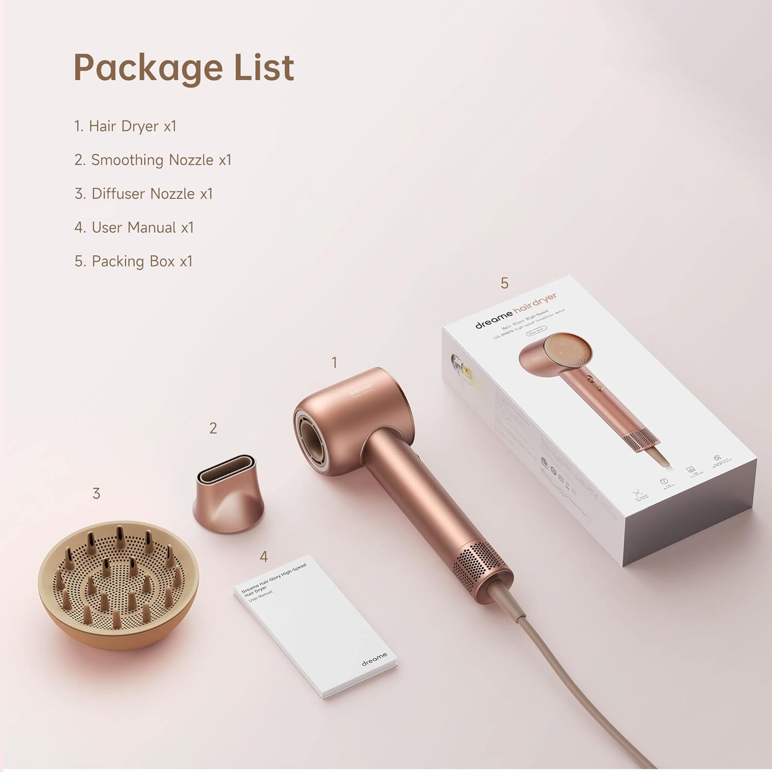 DREAME Hair Glory Combo High-Speed Hair Dryer, 110,000 RPM Motor, 300 Million Negative Ions, Fast-Dry in 2 Minutes, Lightweight & Quiet, Smart Temp Control, Ideal for Smooth, Shiny Hair - Image 6