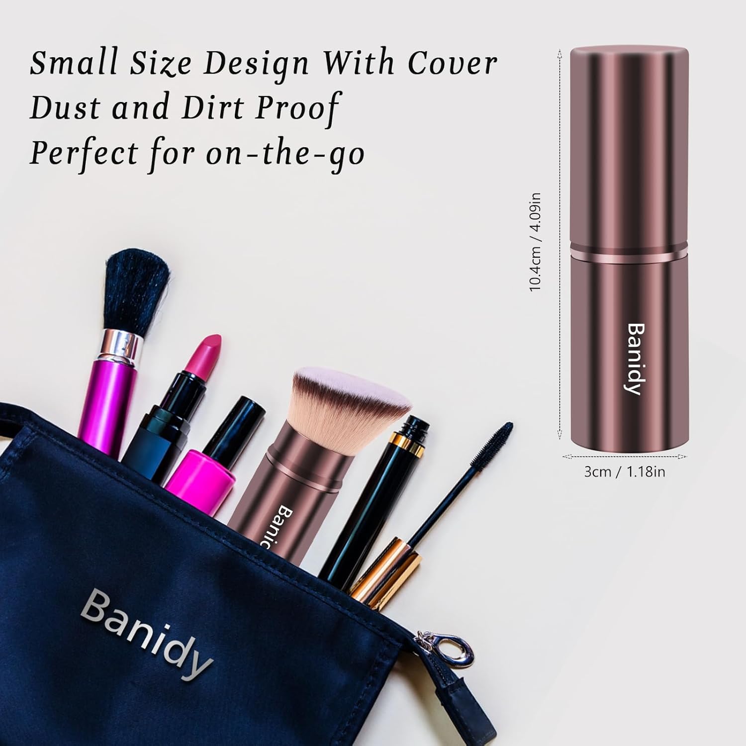 Makeup Brush Kabuki Face Brushes Retractable Travel Blush Kabuki Brush Portable Flawless for Foundation, Powder Blush, Bronzer, Buffing, Liquid, Cream, Cruelty Free with Cover(Brown) - Image 7