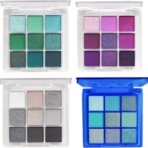 4 Pack/Set Eyeshadow Palette Set - Black, Blue, Green, Purple Themes, High Pigmented Blendable Matte & Glitter Shimmer Finishes, 24-Hour Long Wear Eye Makeup for Christmas Party & Music Festival