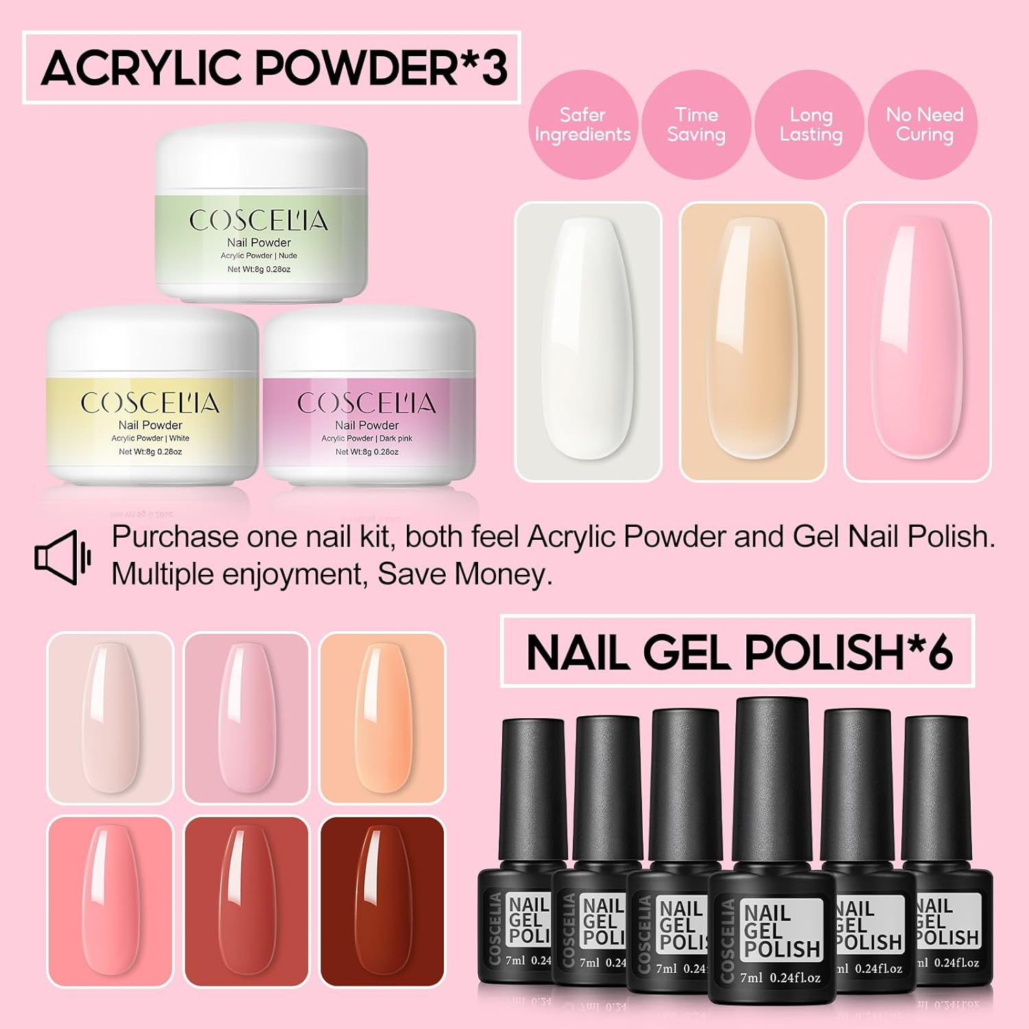 Acrylic Nail Kit for Beginners with Everything 3pc Acrylics Powder 6pcs Gel Nail Polish 18pcs Glitter Decoration Powder Professional Nails Kit Acrylic Set with U V Light and Drill Gifts for Women - Image 4