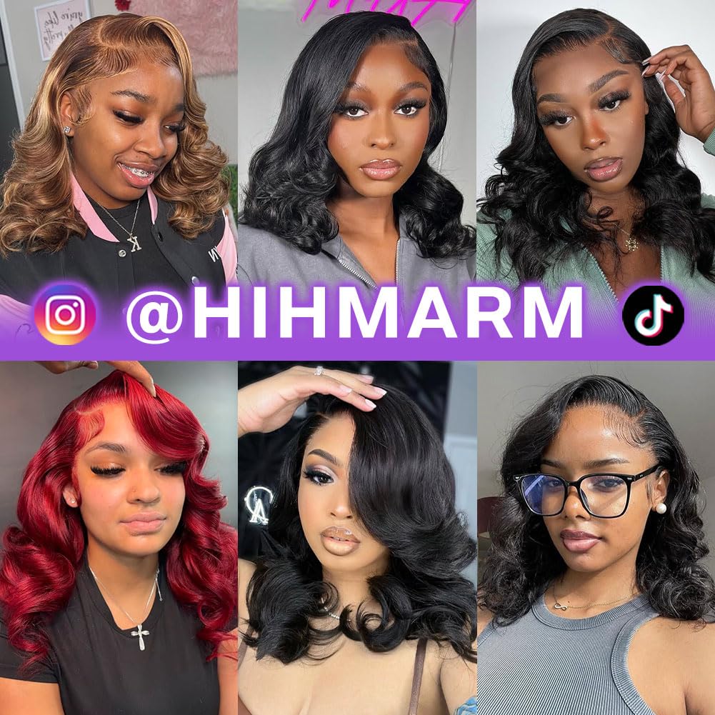 Hihmarm Body Wave Bob Wig Human Hair 13x4 HD Lace Front Wigs Human Hair Pre Plucked 180% Density Glueless Wig Bob Wigs for Black Women Body Wave Lace Frontal Wigs Human Hair Natural Black 14 Inch - Image 6