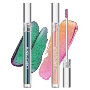 Jolilab Metallic Liquid Chameleon Eyeshadow, Multi-Dimensional Eye Looks, Long-lasting Holographic Glitter Multichrome Eyeshadows Makeup (#Peacock+#GX002)