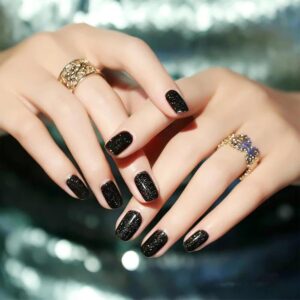 COSMOO Black Glitter Quick Dry Nail Polish, 12ml, Chip Resistant, Vegan, Fast Drying, Streak, Long Lasting