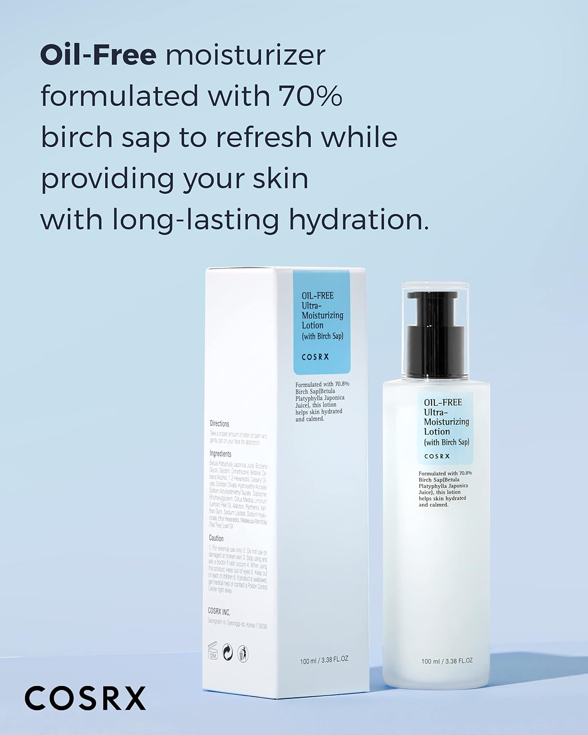 COSRX Oil Free Lotion with Birch Sap, Daily Acne Facial Moisturizer, Hydrating Moisturizer for All Skin Types, Korean Skin Care, Paraben free, 3.38 fl.oz / 100ml - Image 3