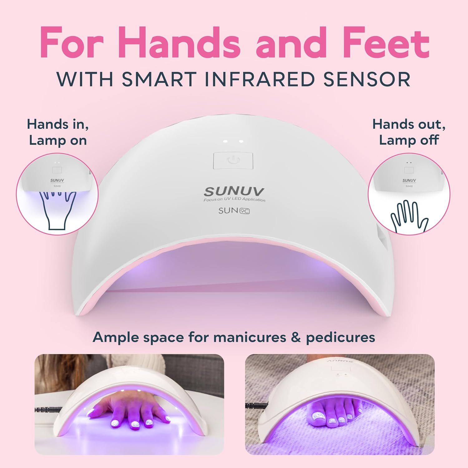 SUNUV UV Nail Lamp, Nail Dryer for Gel Nail Polish UV Light for Gel Nails with Sensor 2 Timers SUN9C Pink Gift for Women Girls - Image 7