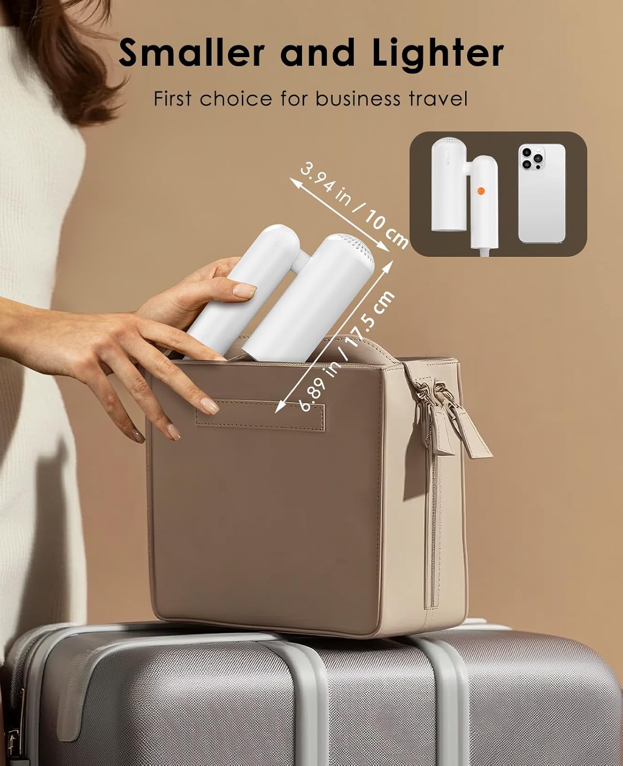 Foldable Hair Dryer for Travel - Global Voltage with Auto-Sensing, 1B Plasma Particles, 200times/s Temp Control, Portable Blow Dryer with Single-Sided Comb, White - Image 4