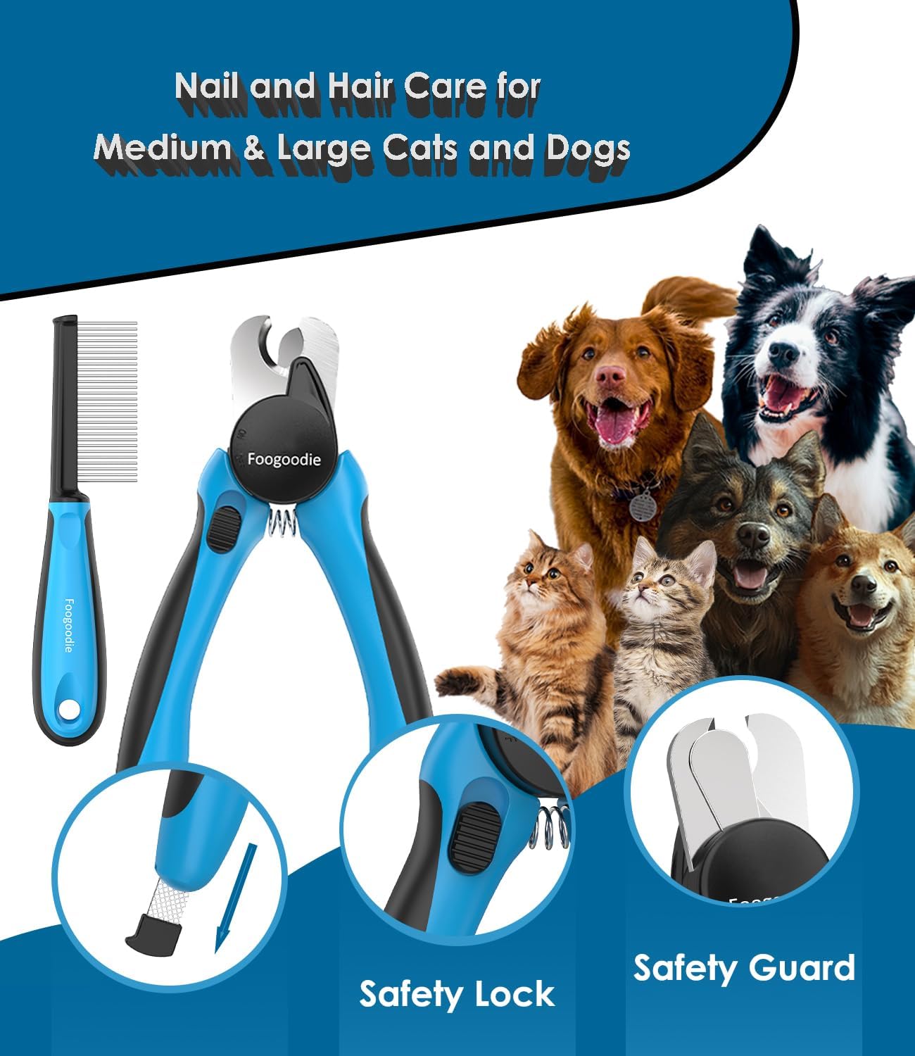 Dog Nail Clippers with Light, 2 in 1 Dog Nail Trimmers with Safety Guard & Quick Sensor to Prevent Over-Cutting, Includes Pet Grooming Comb & Nail File, Ideal for Cats & Dogs - Image 6