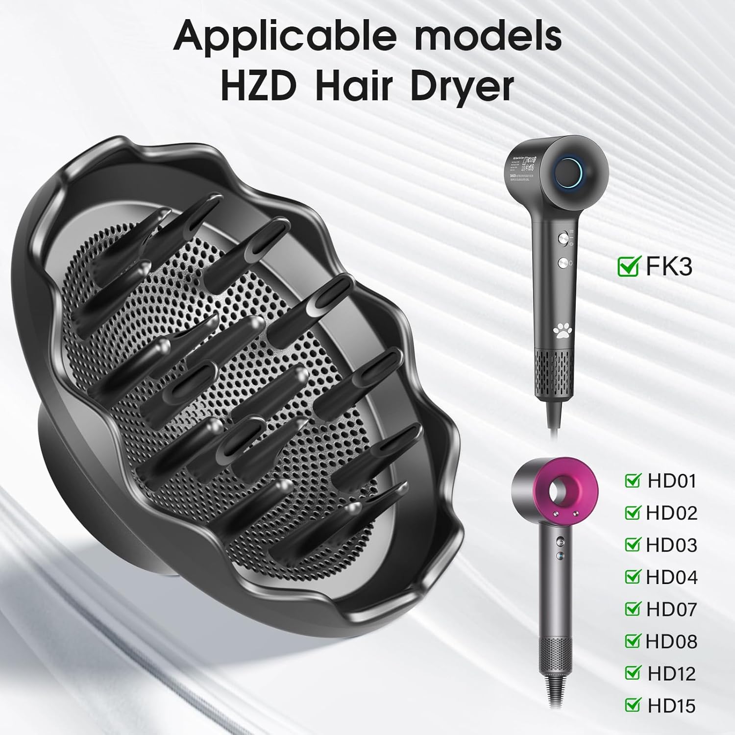 Hair Dryer Diffuser, Attachment for Hair Dryer, Hair Diffuser for Curly Hair, 360° Magnetic Diffuser for HZD&DSON Supersonic Hair Dryer, Hair Attchment for Women, Black - Image 2