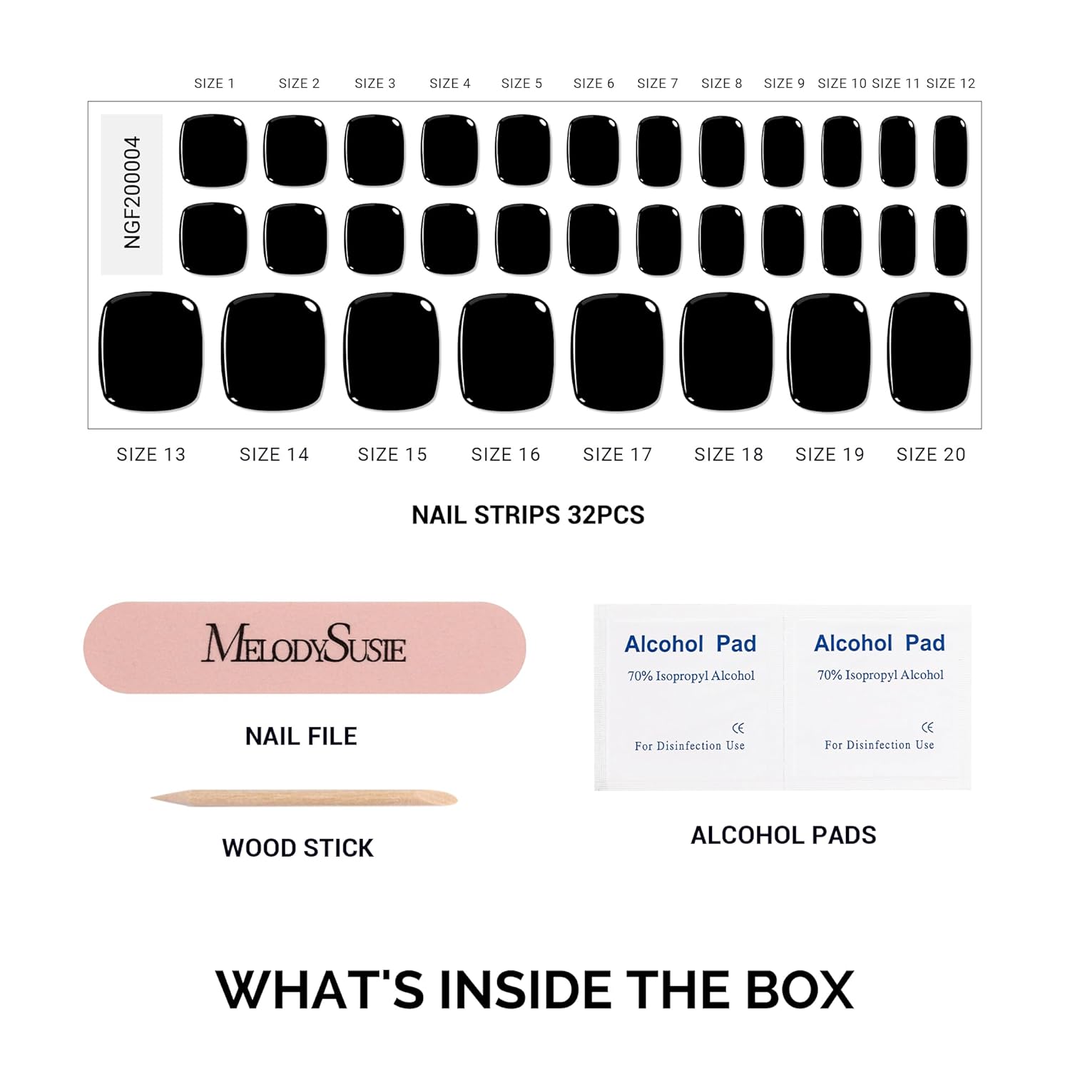 MelodySusie 32Pcs Semi Cured Gel Toe Nail Strips (Black), Pedicure Stickers for Toes, Works with Any UV/LED Lamps, Salon-Quality, Long Lasting, Easy to Apply & Remove - Image 4