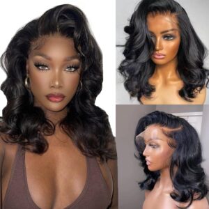 IUPin Bob Wig Human Hair 250 Density Body Wave HD Lace Front Wigs Human Hair 13x4 Glueless Wigs Human Hair Pre Plucked 13x4 Lace Frontal Glueless Short Bob Wigs for Black Women for Beginners 14 inch