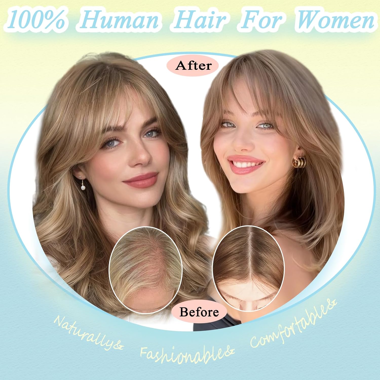 Hair Toppers for Women Real Human Hair, 360° 3D Toppers Hairpieces for Women with Thinning Crown Wispy Clip in Bangs 12 Inch Upgrade Big Base (Dark Brown, 12 Inch Wispy Bangs) - Image 6