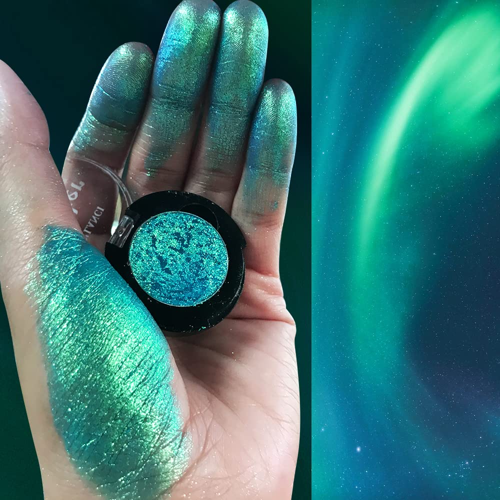 Afflano Single Green Eyeshadow - Shimmery, Highly Pigmented Multichrome, Color Changing Forest Green Glitter, Holographic Chrome Eye Shadow - Image 5