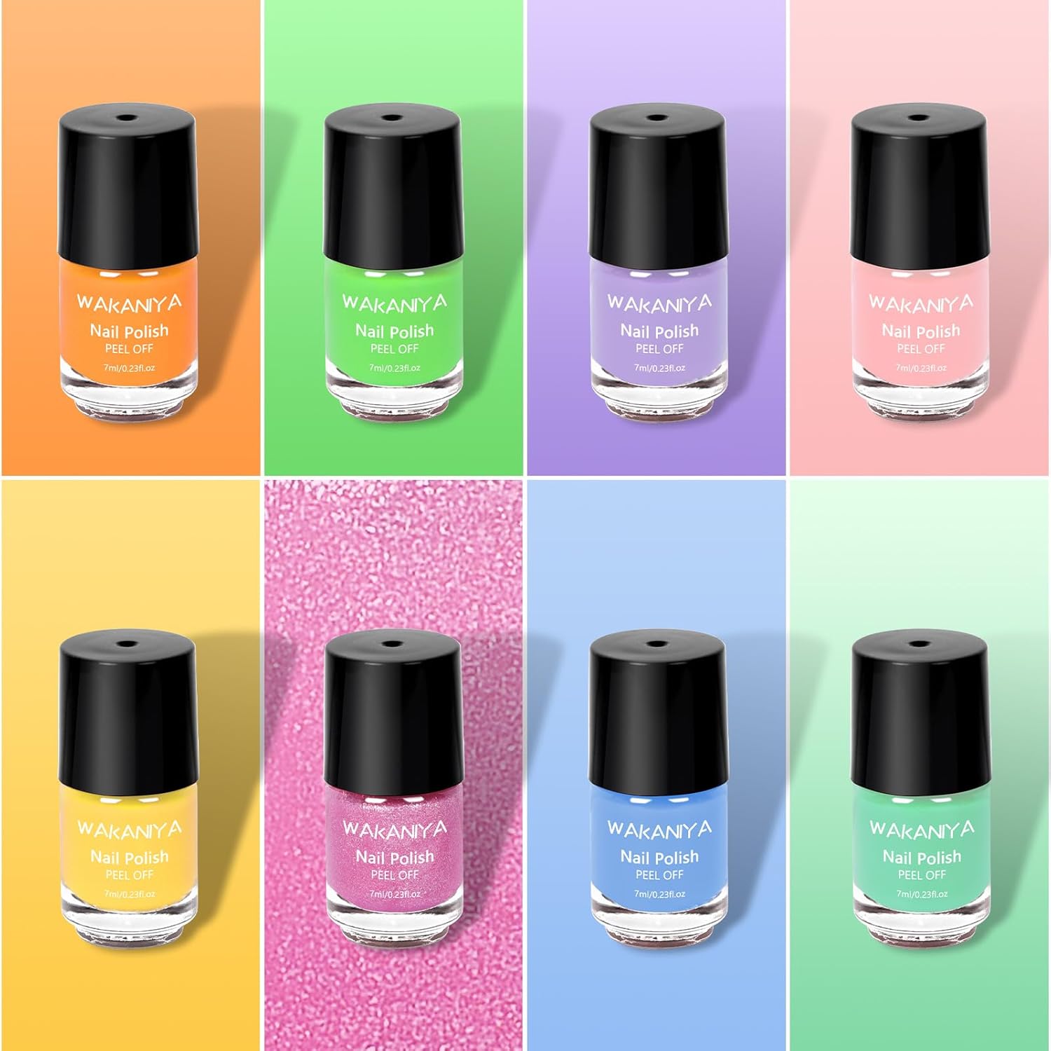 wakaniya Kids Nail Polish Non Toxic Quick Dry Peel-Off Mini Toddler Nail Polish Kit with Gems Stickers 8 Colors Girls Nail Set - Image 2