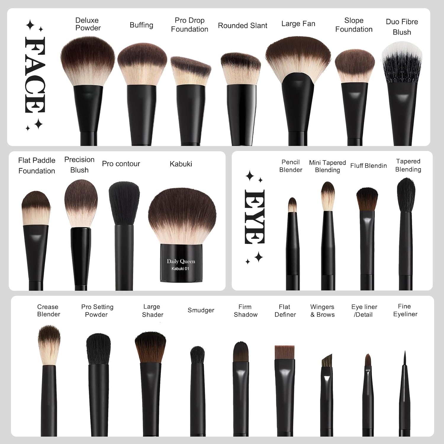 25 pcs Makeup Brush Set Holder Black Professional Kabuki Powder Concealers Eye shadows Blush Eyeliner Eyebrow Contour Eye blending Brushes (25pcs brush with box) - Image 3