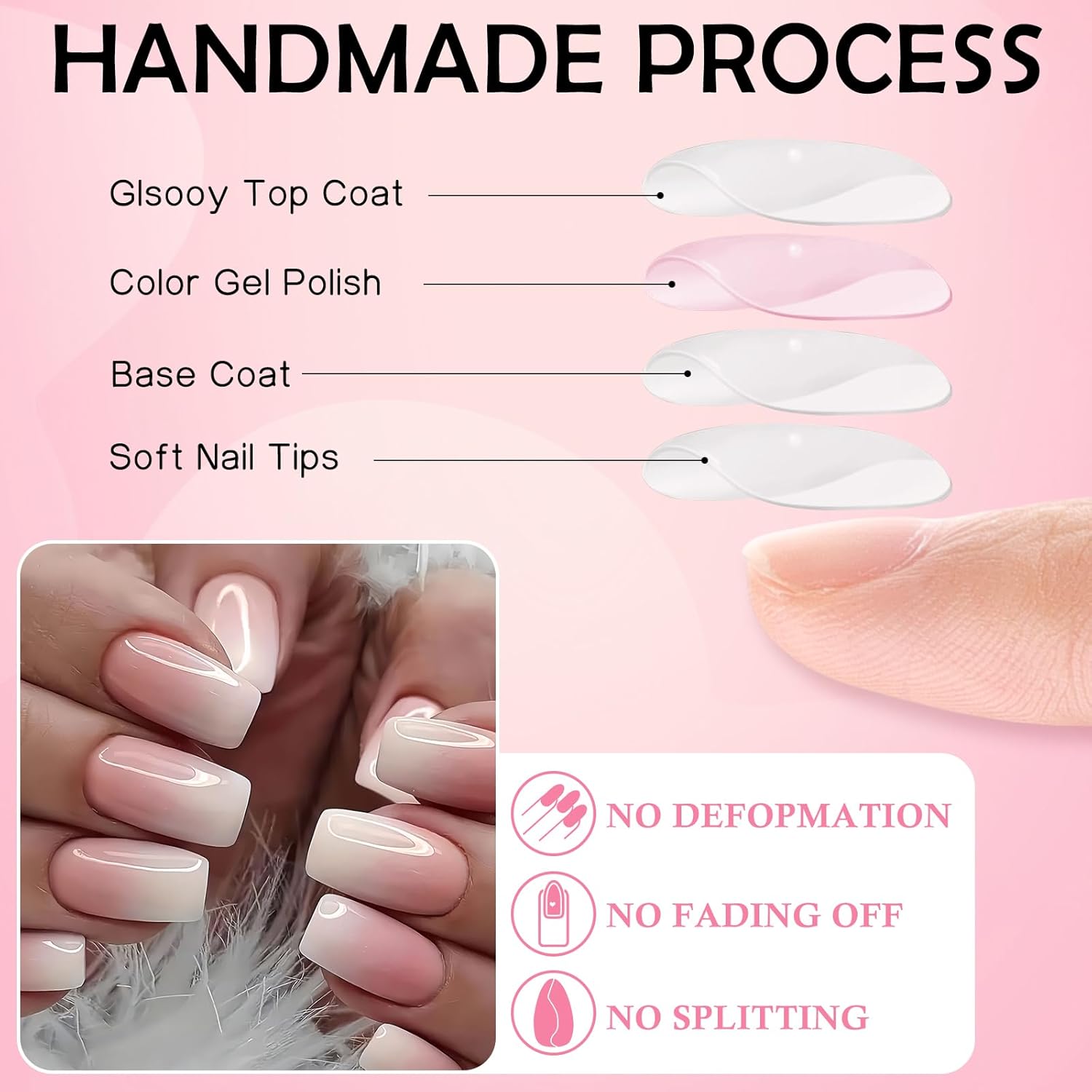 LoveOurhome 144pc Ombre Square Press on Nails Medium Fake Nails with Glue Tabs, Glue on Nails Square Ombre Nails Press on Nails Medium False Acrylic Nail Artificial Fingernails Women Stick on Nails - Image 5