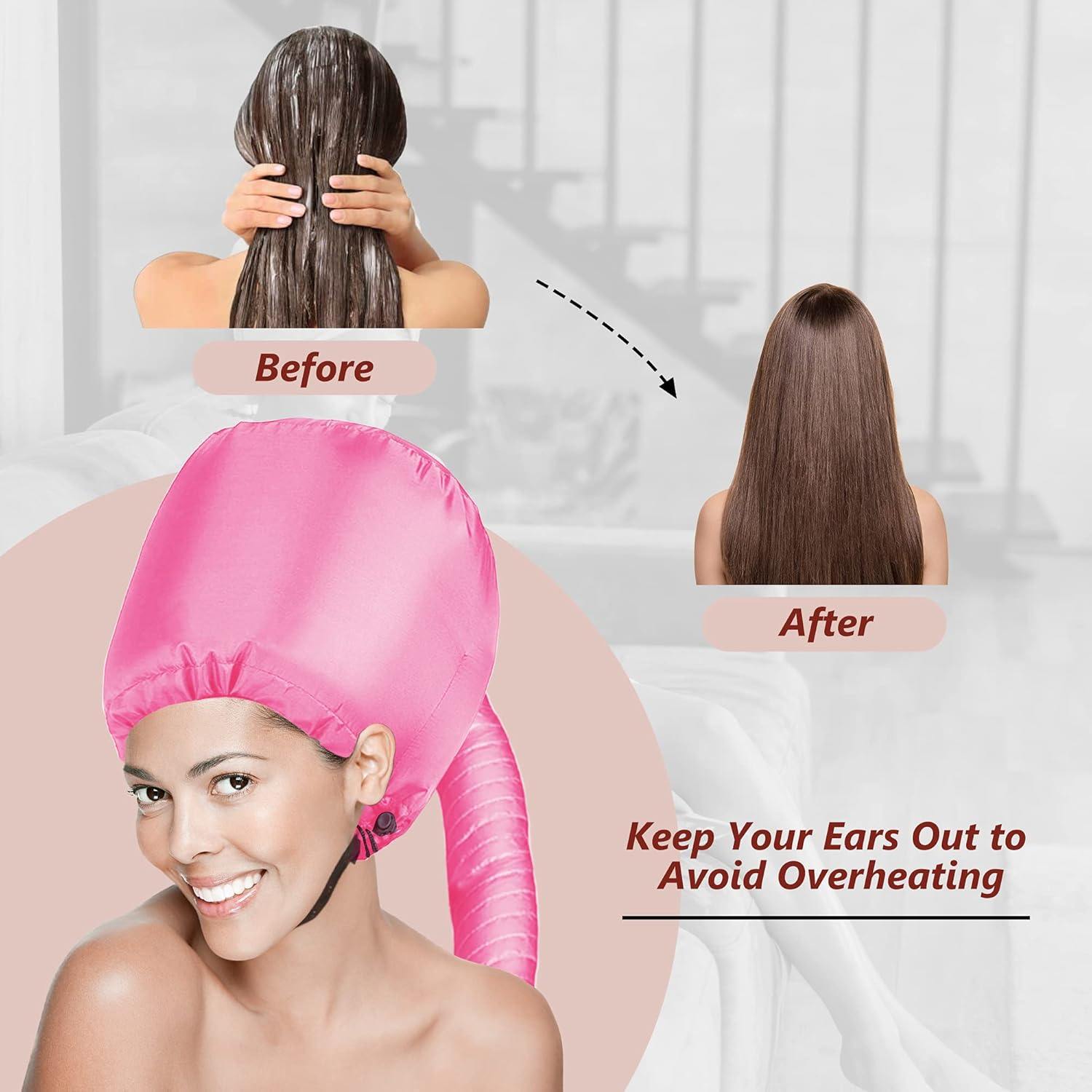 Safety Portable Hair Dryer Bonnet Attachment for Hair Styling - Deep Pink - Image 6