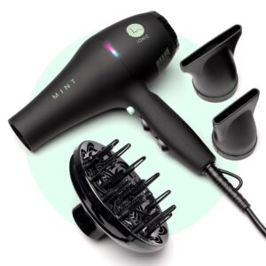 Professional Series Blackbird Infrared Ionic Hair Dryer with Diffuser by MINT | Extremely Quiet and Lightweight Blow Dryer with 1875 Watts of Salon-Grade Drying Power | Ceramic Tourmaline Pro Dryer